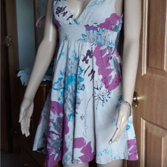 RARE 🦄 VINTAGE FREE PEOPLE FLORAL  EMPIRE WAIST MINI DRESS SIZE 4 - Picture 1 of 13